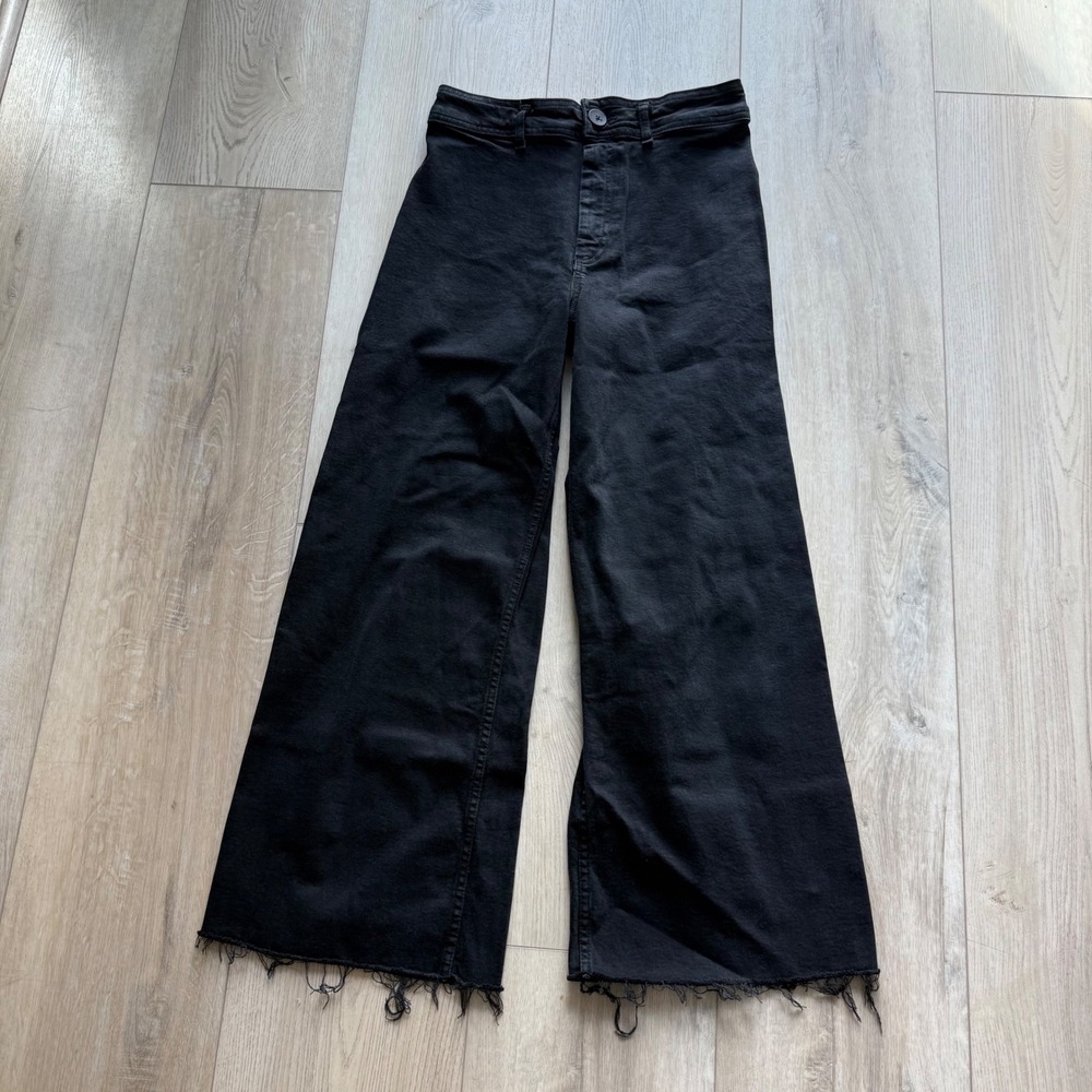 Zara Black High Waisted Wide Leg Raw Hem Denim Jeans Women's 8 Grunge Skater EUC